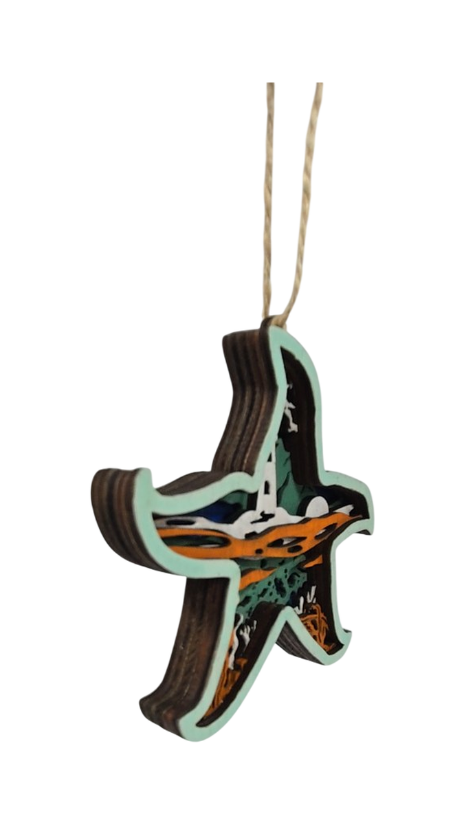 Starfish Lighthouse Layered Wood Magnetic Ornament