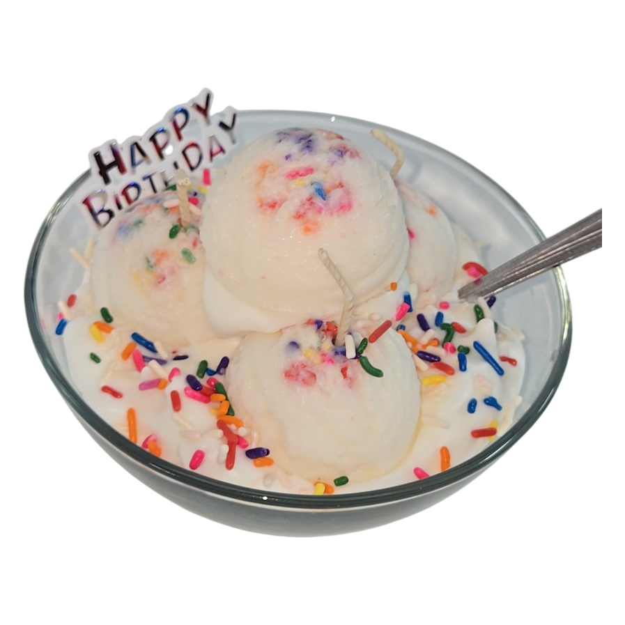 Happy Birthday Ice Cream Bowl Candle with Sprinkles