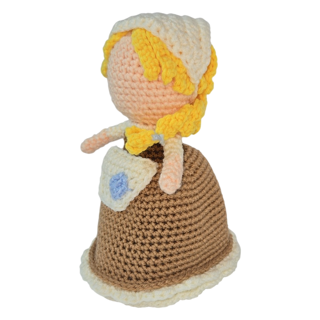 Handmade Crochet Girl Doll – Blonde Hair &amp; Brown Dress