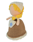 Handmade Crochet Girl Doll – Blonde Hair & Brown Dress