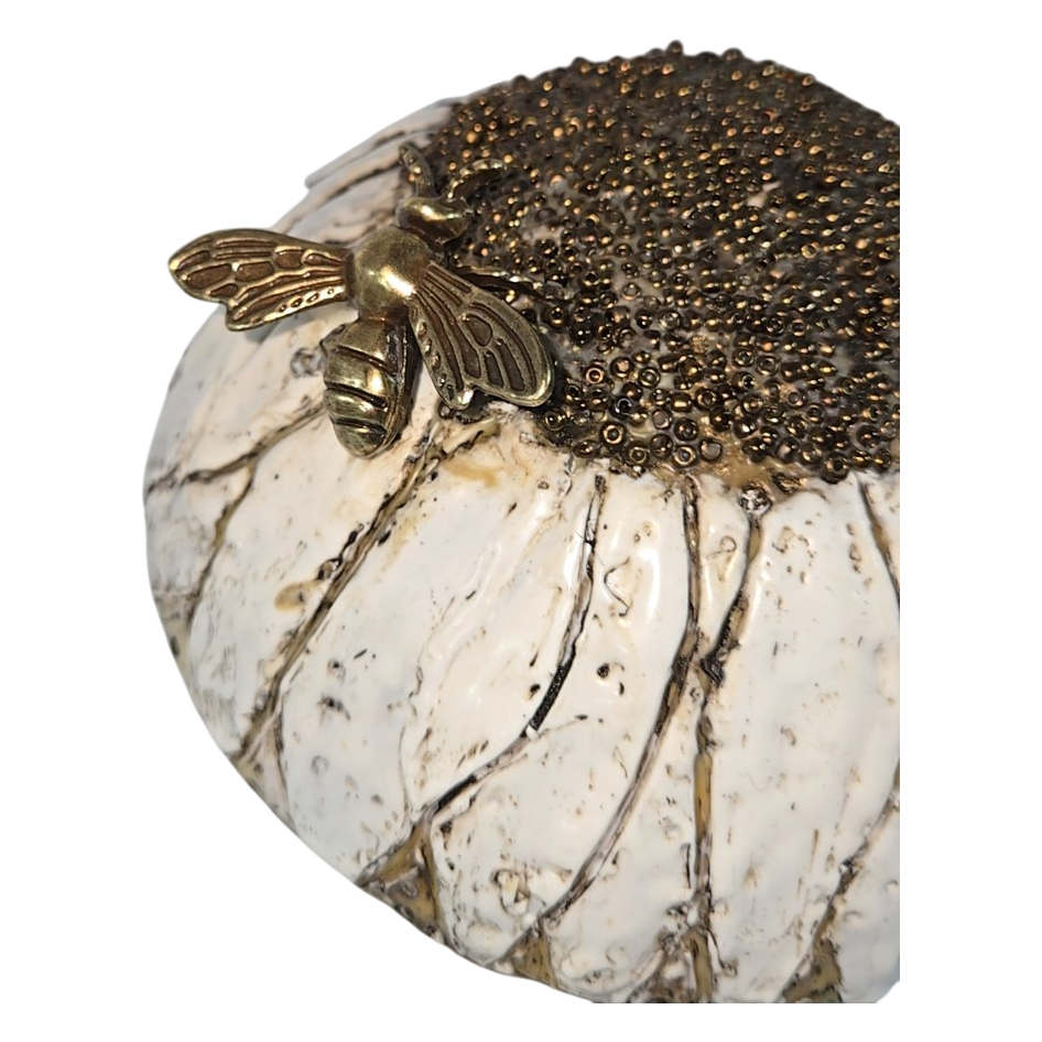 Encaustic Mushroom Sculpture with Brass Bee by Trish McFerran