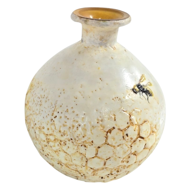 Handcrafted Ceramic Bee &amp; Honeycomb Round Vase