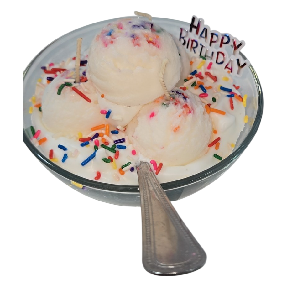 Happy Birthday Ice Cream Bowl Candle with Sprinkles