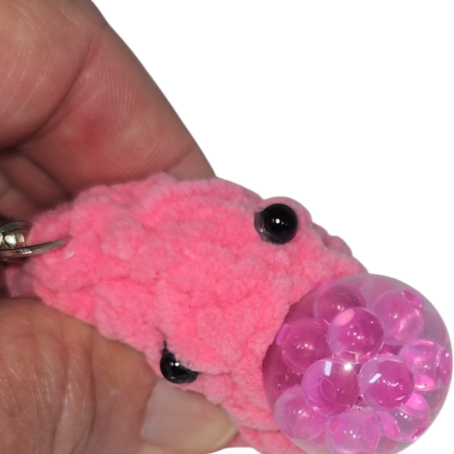 Pink Crocheted Blob Stress Ball Keychain