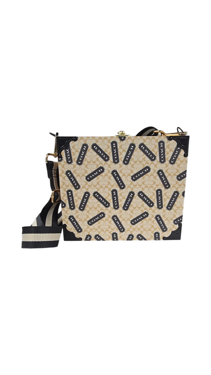 Coach-Inspired Signature Print Cigar Box Handbag