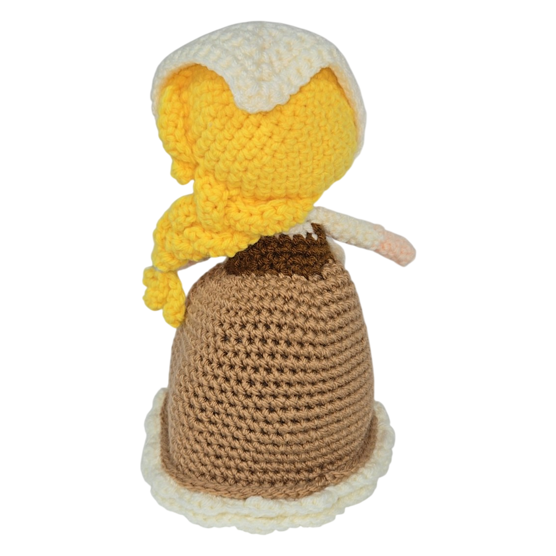 Handmade Crochet Girl Doll – Blonde Hair &amp; Brown Dress