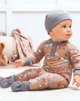 Wild Wrangler/Brown Western Bamboo Henley Romper for Babies