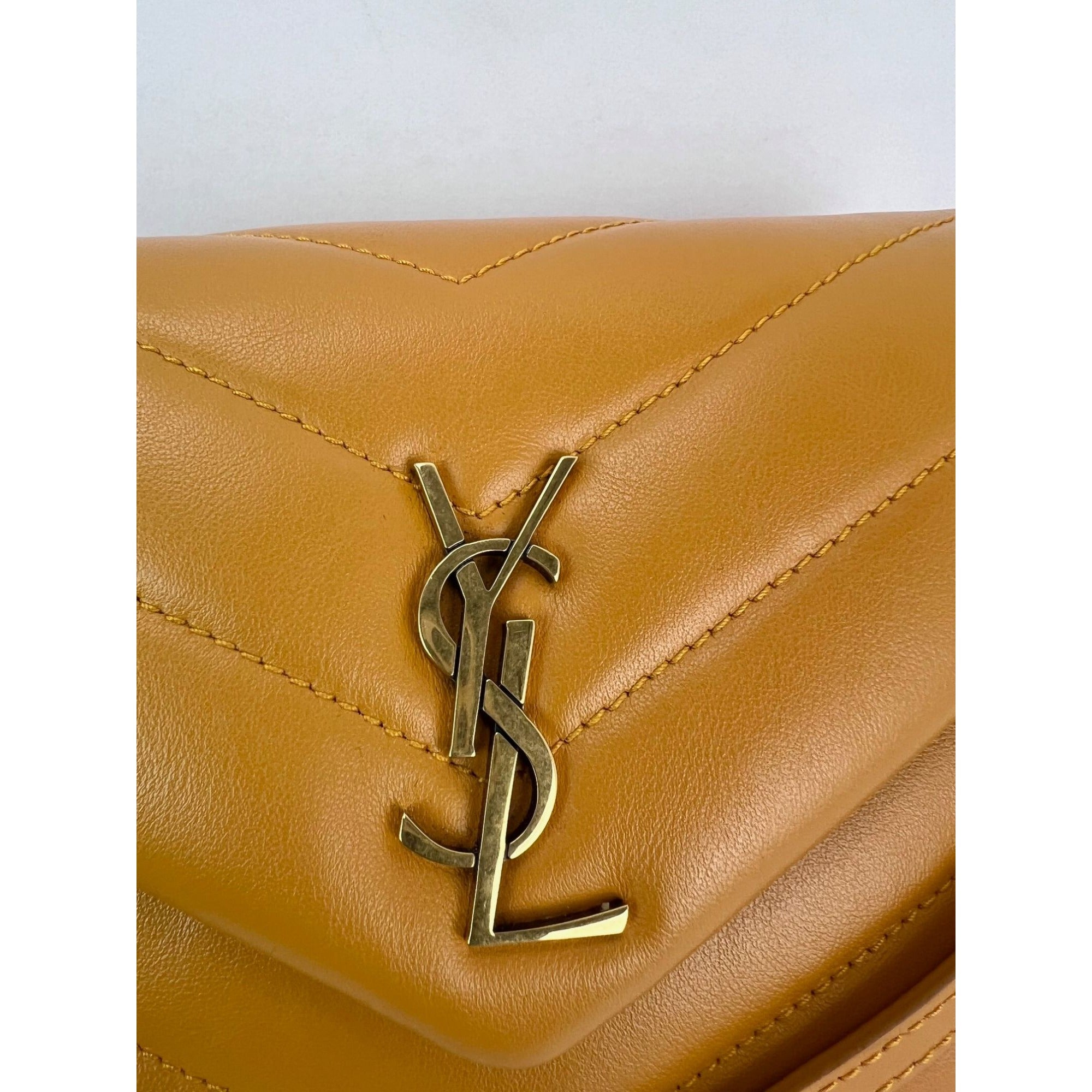Saint Laurent Calfskin Quilted Toy Loulou Yellow Crossbody Bag