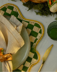 Checkerboard Scalloped Handwoven Iraca Placemat