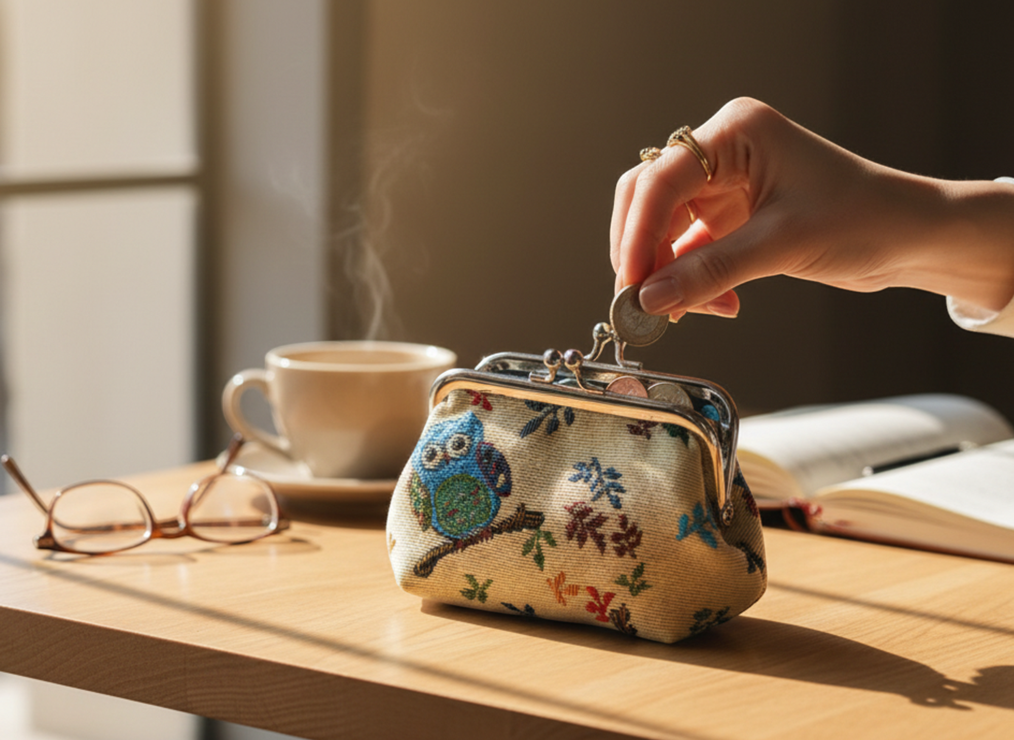 Owls Tapestry Double Kiss Lock Coin Purse