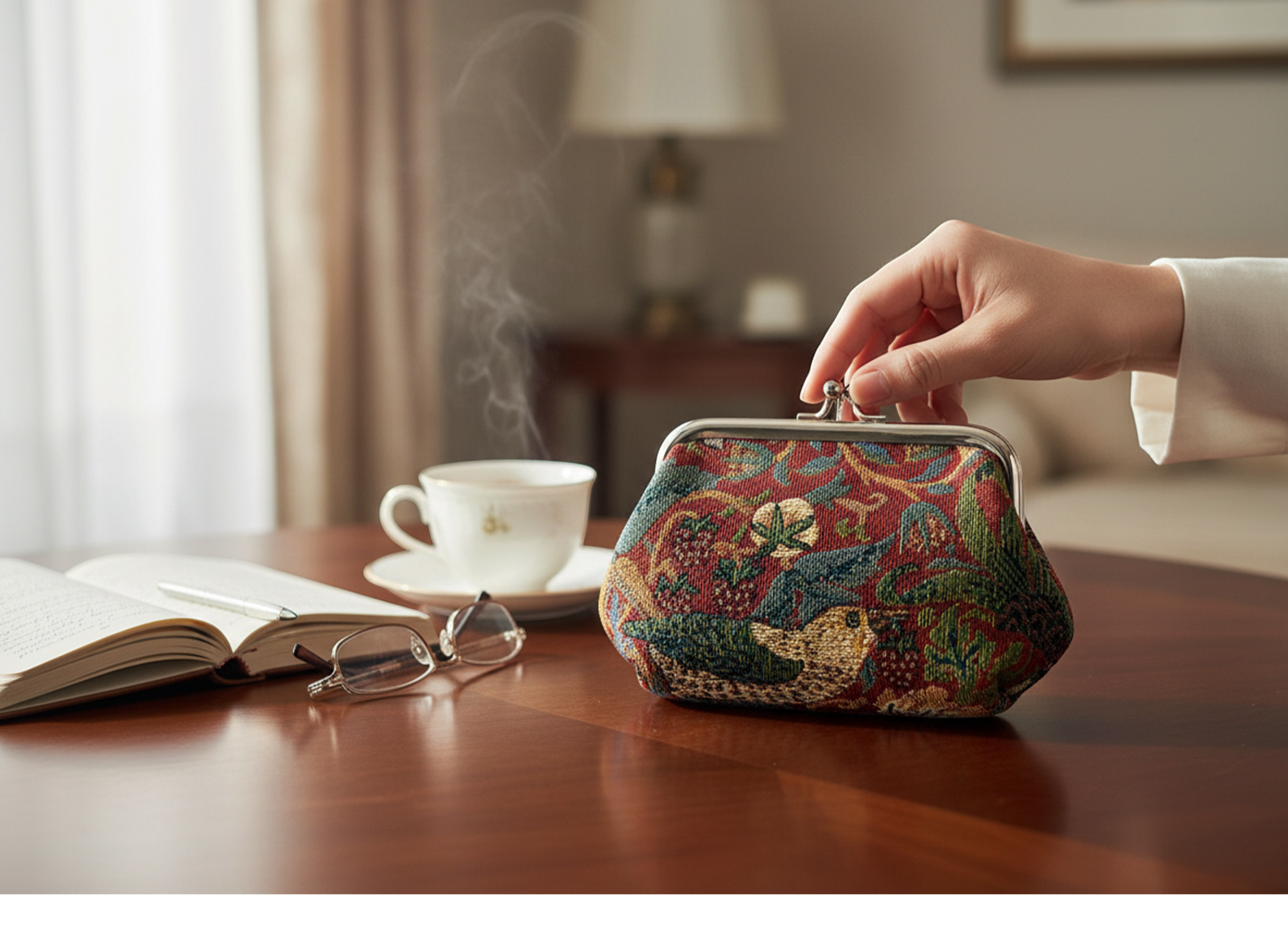 Strawberry Thief Tapestry Double Kiss Lock Coin Purse