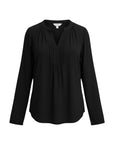 The Strawberry Shop black 100% rayon long sleeve v-neck banded cuff top with pintuck detail.