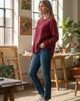 The Strawberry Shop Kleen Cotton Rosy Red Frog Button Top with textured fabric and mandarin collar.