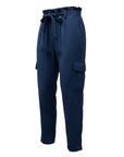 The Strawberry Shop navy rayon cargo pants with side tie detail and ruffled waist.