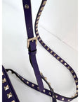 Valentino Rockstud Double Zip Purple Leather Crossbody Bag