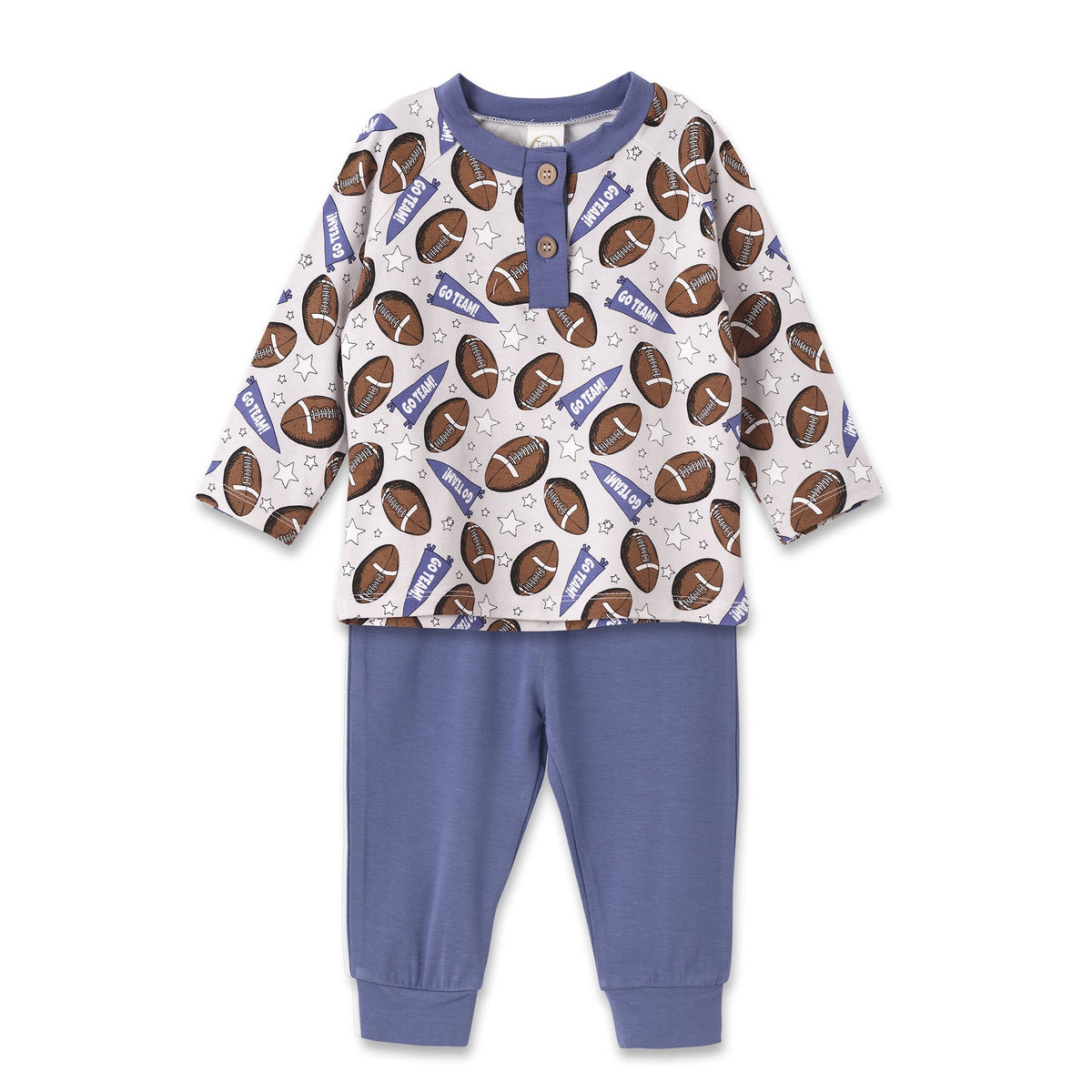 Baby Boy Football Outfit – Bamboo Henley Shirt &amp; Pants Set