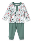 Christmas Snowmen Baby Boy's Bamboo Henley Top & Pants