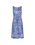 The Strawberry Shop blue and white zebra print sleeveless knee-length dress made of modal, nylon, and spandex.