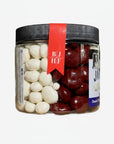The Strawberry Shop's Bruce Julian Heritage Foods Jack's Jubilee features chocolate-covered cherries and yogurt-covered raisins in a clear jar.
