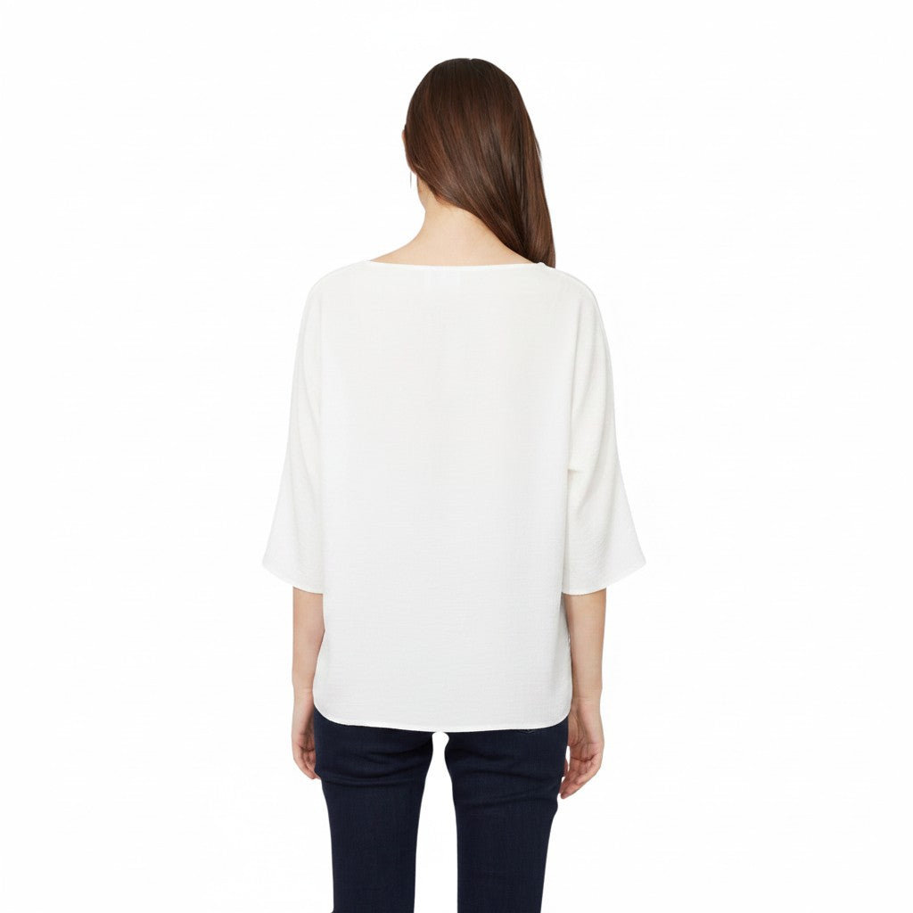 The Strawberry Shop CompliK Top 36050, a lavender textured blouse with 3/4 sleeves.