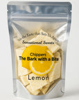 The Strawberry Shop Chippers Lemon Bark with a Bite white chocolate candy pieces with lemon flavor. Gluten-free, nut-free, Kosher.