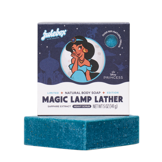The Strawberry Shop Dr. Squatch Magic Lamp Lather soap bar with blue sapphire extract and Jasmine and Neroli scent.
