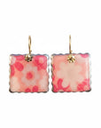 The Strawberry Shop pink floral square drop earrings with gold-tone hook findings.