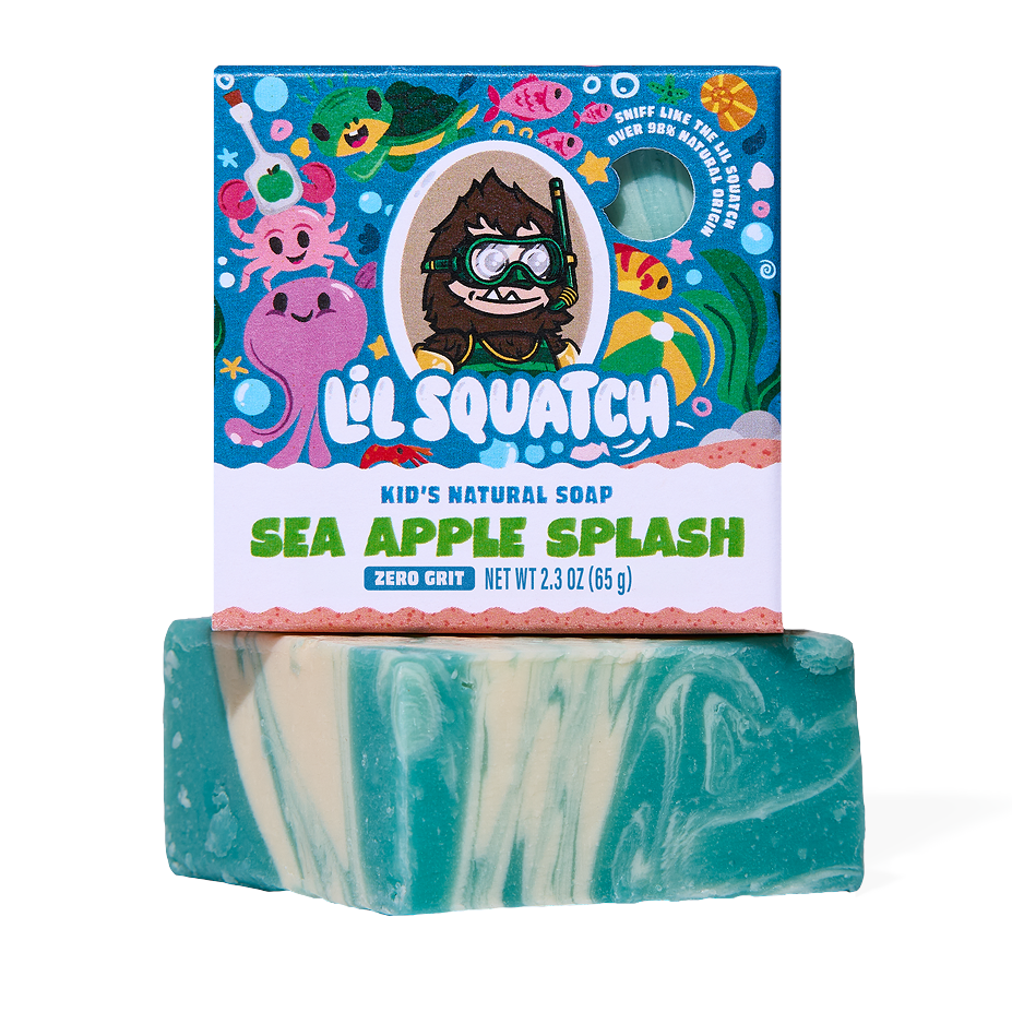 The Strawberry Shop Dr. Squatch Lil Squatch Sea Apple Splash natural soap bar with blue and white swirl design