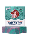 The Strawberry Shop Dr. Squatch Under The Suds soap bar with green and purple swirls and Ariel Disney packaging.