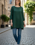 The Strawberry Shop green 100% cotton 3/4 sleeve tunic top with side frog button closure.