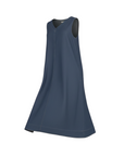 The Strawberry Shop Citron Bleu blue sleeveless V-neck maxi dress with a denim-like texture.