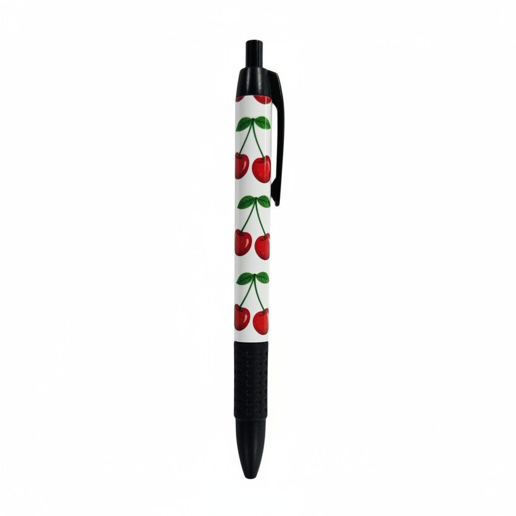 The Strawberry Shop Snifty pens with fruit designs: watermelon, popsicle, cherry, and strawberry. Each pen has a unique grip color.