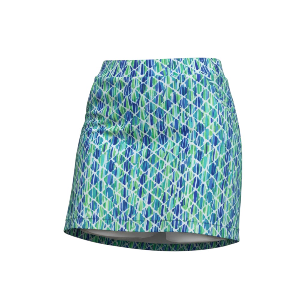 The Strawberry Shop green abstract shell knit Lorna skort made of polyester and spandex with a comfortable, stylish fit.