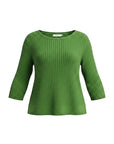 The Strawberry Shop green ribbed knit sweater with a boat neck and 3/4 sleeves.