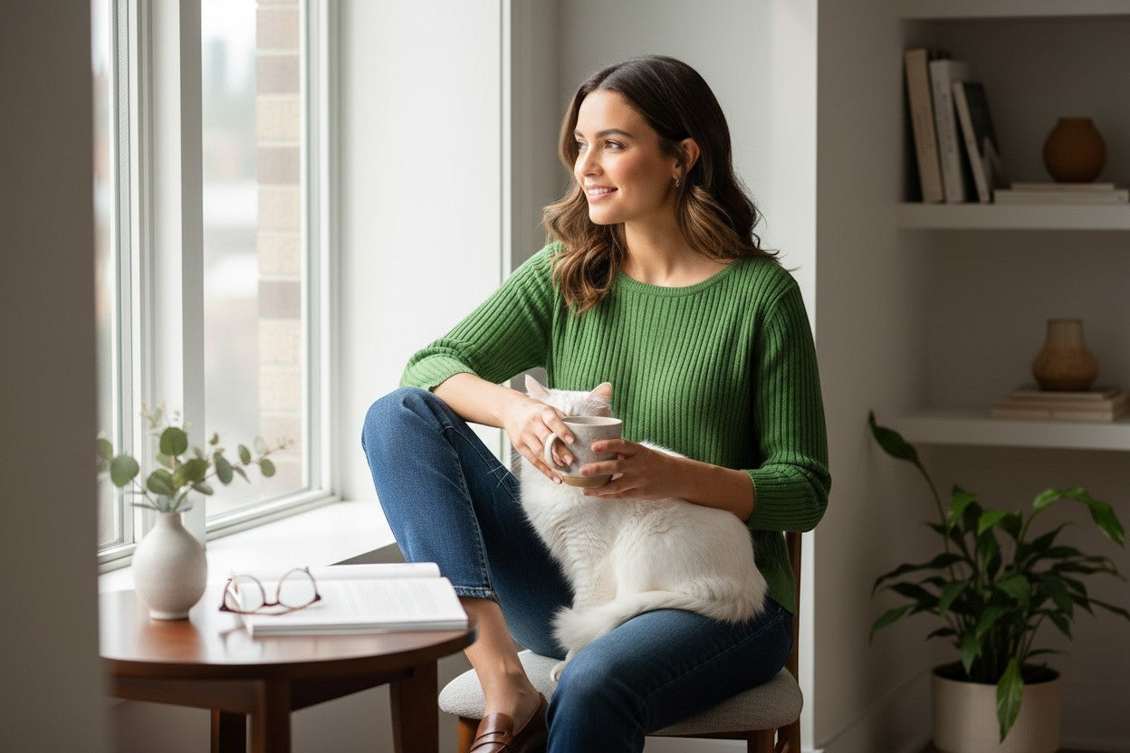 The Strawberry Shop green ribbed knit sweater with 3/4 sleeves and a crew neck.