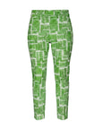 The Strawberry Shop green and white abstract print cropped pants with button detail at hem.