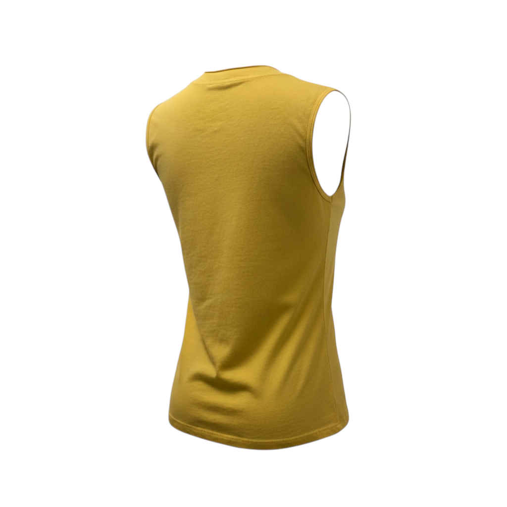 The Strawberry Shop mustard yellow sleeveless A-line cotton tank top with V-neck and side pocket.