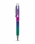 The Strawberry Shop Snifty Glitter Pens feature a rainbow metallic barrel and a clear section filled with blue and green glitter.