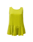 The Strawberry Shop Sprout Kleen Peplum Tank Top, a sleeveless linen-cotton blend with a textured pattern and peplum hem.