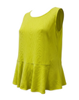 The Strawberry Shop Sprout Kleen Peplum Tank Top, a sleeveless linen-cotton blend with a textured pattern and peplum hem.