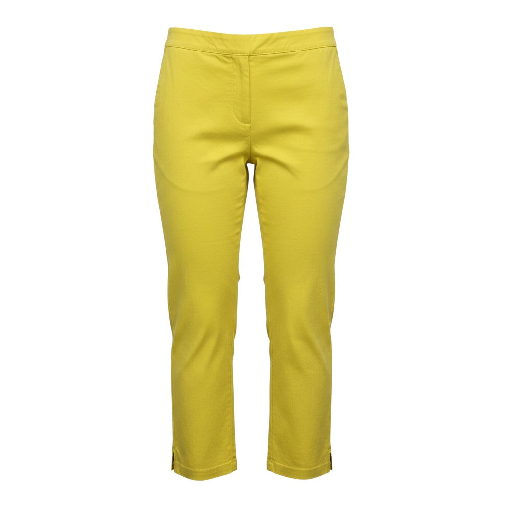 The Strawberry Shop bright yellow cropped pants with elastic waistband and side slits at the hem.
