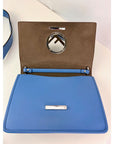 Fendi F Kan 1 Medium Blue Leather Shoulder Hand Bag