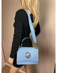 Fendi F Kan 1 Medium Blue Leather Shoulder Hand Bag