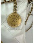 Chanel 22 Mini Shiny Calfskin Quilted White Crossbody Hand Bag