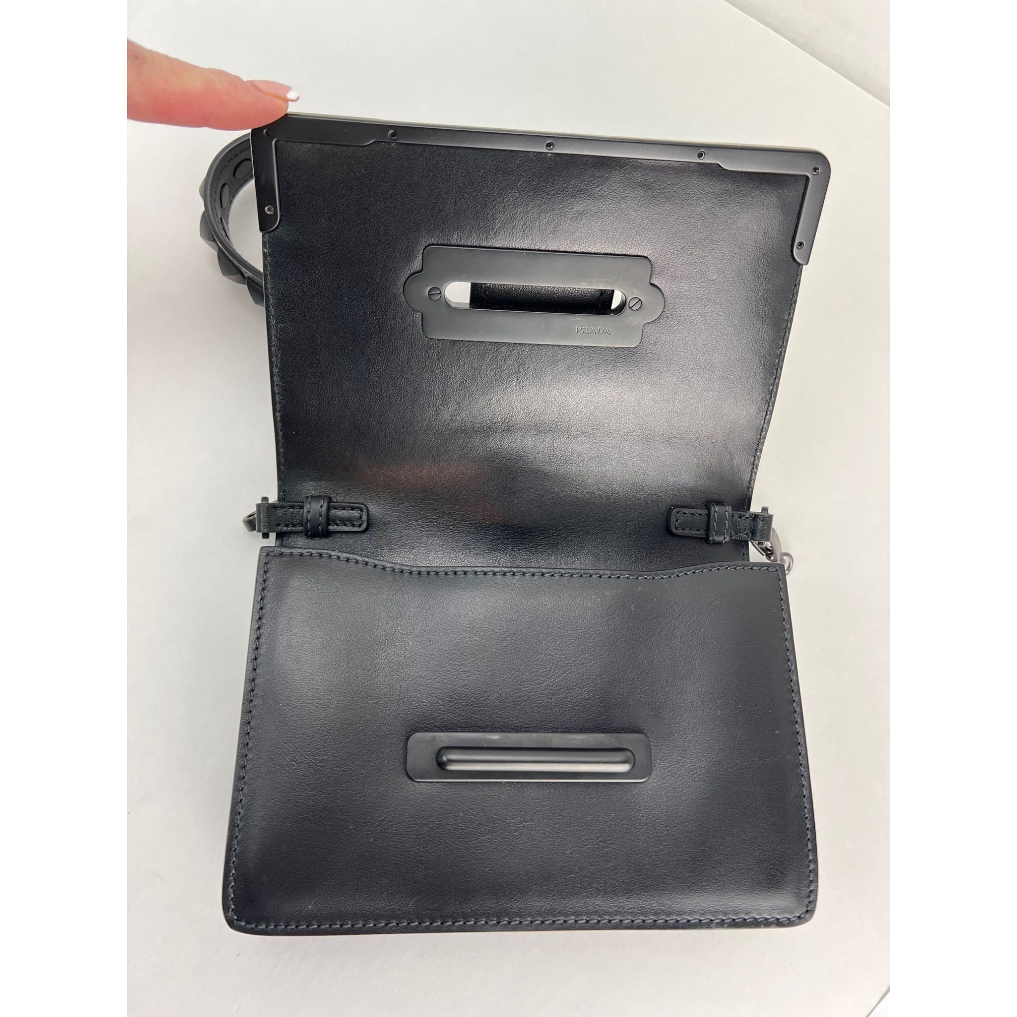 Prada City Calfskin Saffiano Studded Cahier Crossbody Bag