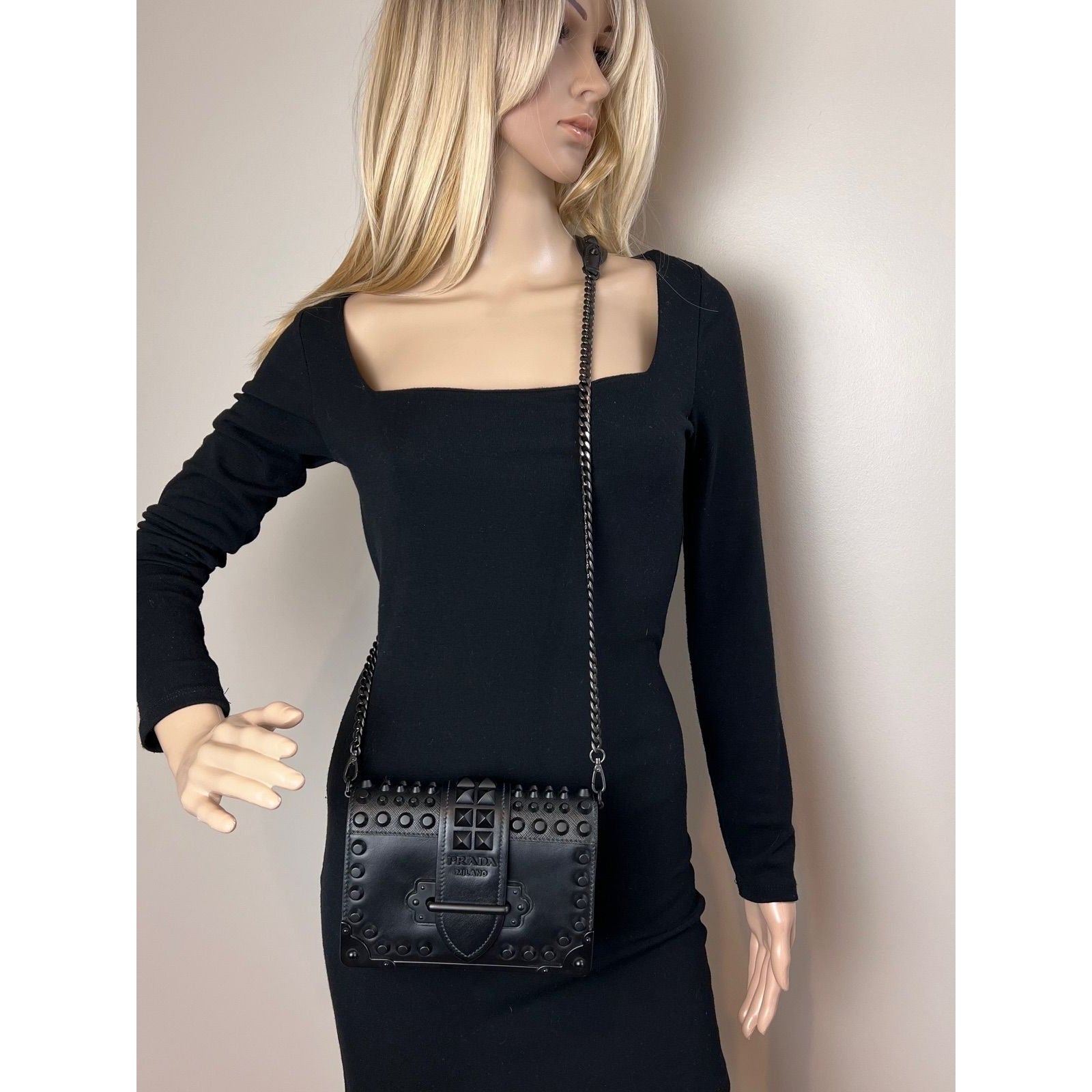 Prada City Calfskin Saffiano Studded Cahier Crossbody Bag